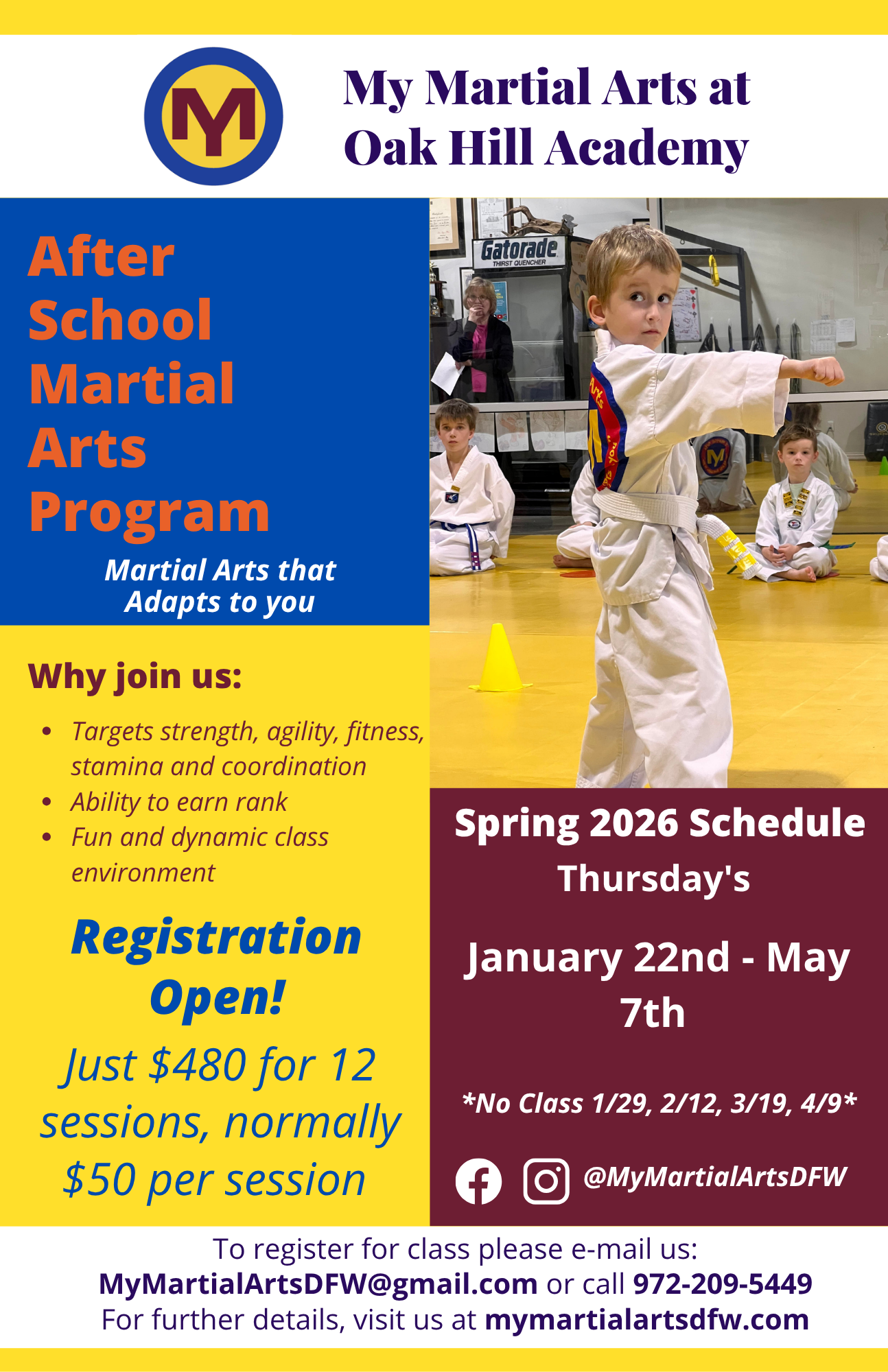 My Martial Arts at Oak Hill Academy spring 2026 flyer